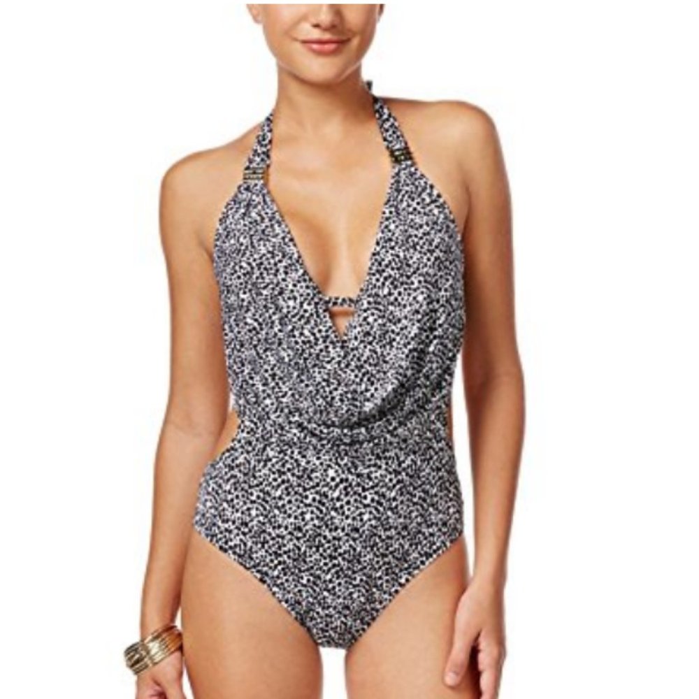 NWOT Bar III Leopard Printed Cowl-Neck Monokini